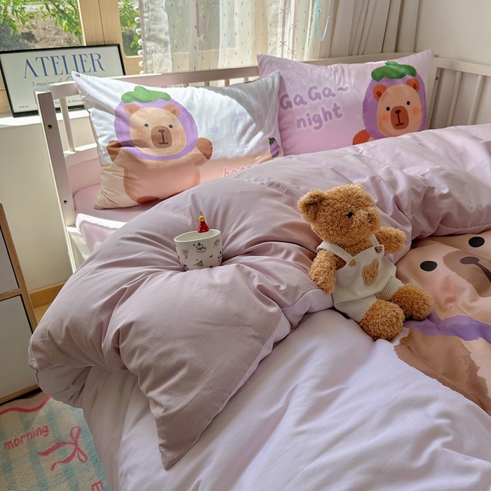 91家纺网 家纺一手货源 找家纺 美乐迪家纺 2025新款大版全棉套件四件套 卡皮巴拉