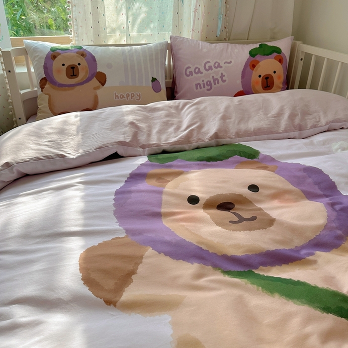 91家纺网 家纺一手货源 找家纺 美乐迪家纺 2025新款大版全棉套件四件套 卡皮巴拉