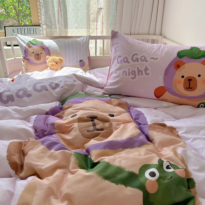 91家纺网 家纺一手货源 找家纺 美乐迪家纺 2025新款大版全棉套件四件套 卡皮巴拉