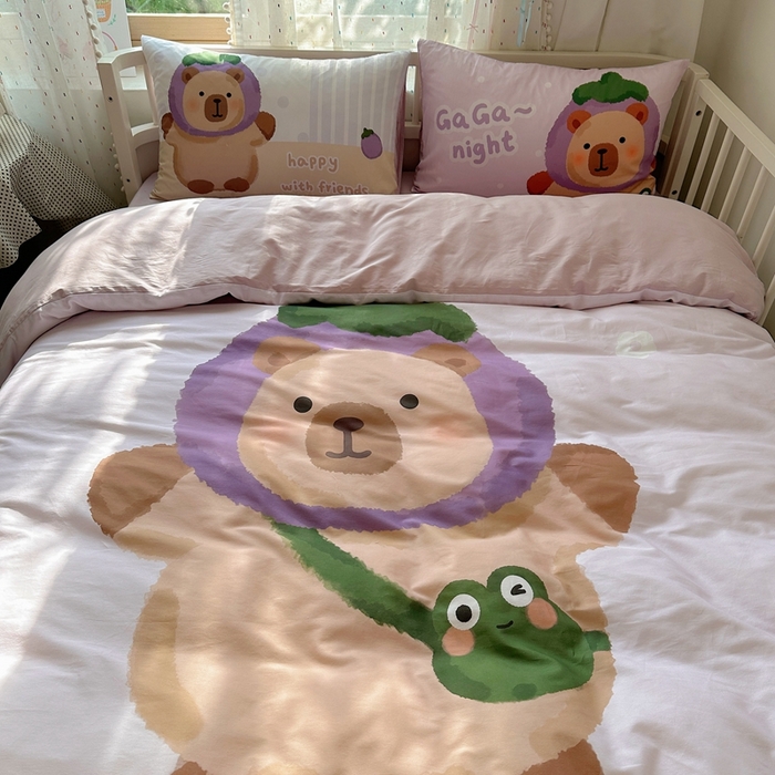 91家纺网 家纺一手货源 找家纺 美乐迪家纺 2025新款大版全棉套件四件套 卡皮巴拉