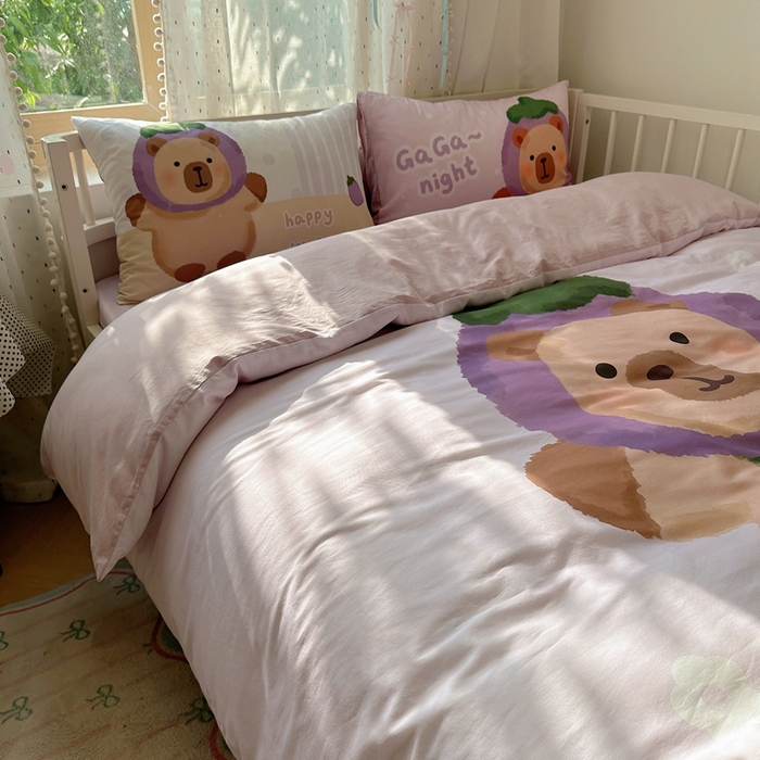 91家纺网 家纺一手货源 找家纺 美乐迪家纺 2025新款大版全棉套件四件套 卡皮巴拉