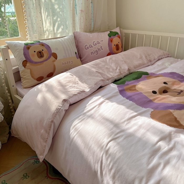 91家纺网 家纺一手货源 找家纺 美乐迪家纺 2025新款大版全棉套件四件套 卡皮巴拉