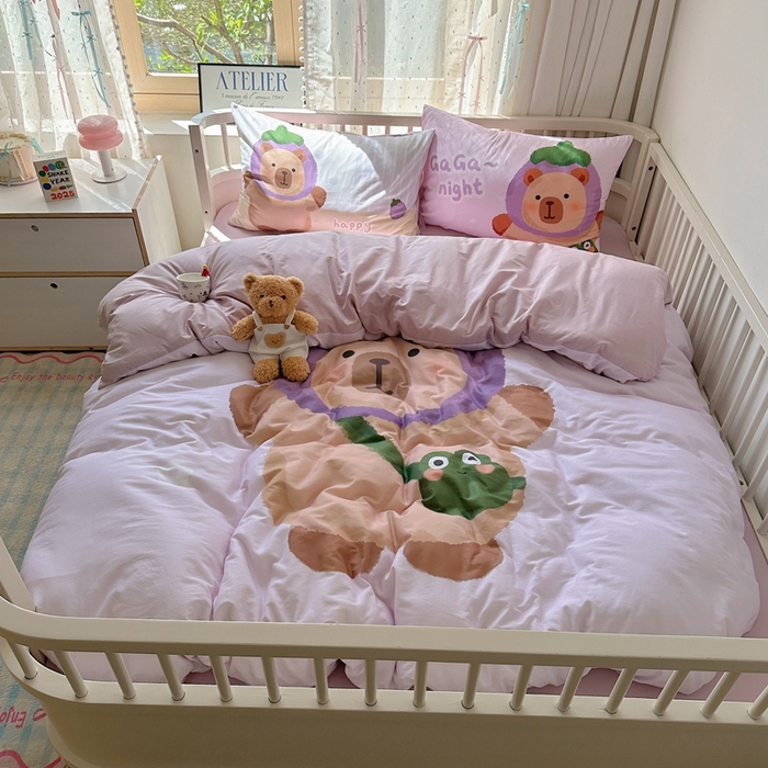 91家纺网 家纺一手货源 找家纺 美乐迪家纺 2025新款大版全棉套件四件套 卡皮巴拉