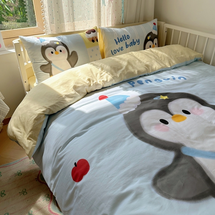 91家纺网 家纺一手货源 找家纺 美乐迪家纺 2025新款大版全棉套件四件套 企鹅