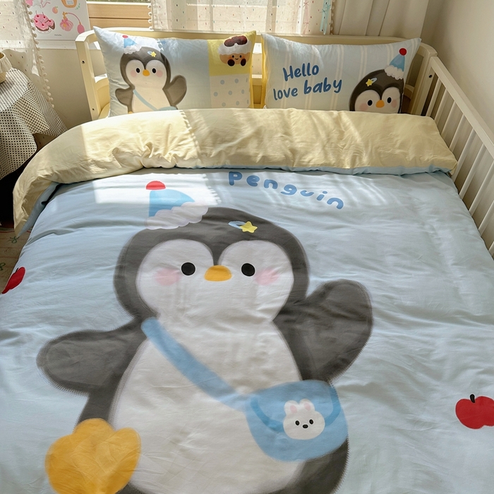 91家纺网 家纺一手货源 找家纺 美乐迪家纺 2025新款大版全棉套件四件套 企鹅