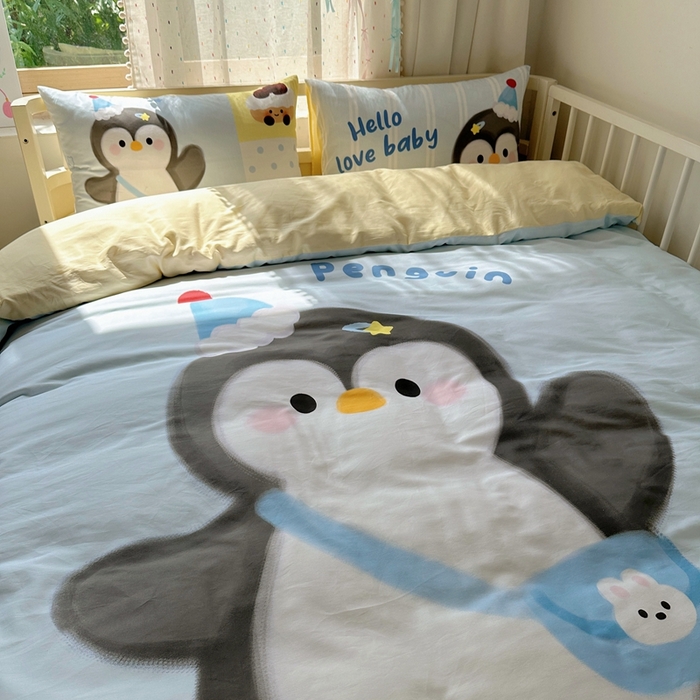 91家纺网 家纺一手货源 找家纺 美乐迪家纺 2025新款大版全棉套件四件套 企鹅