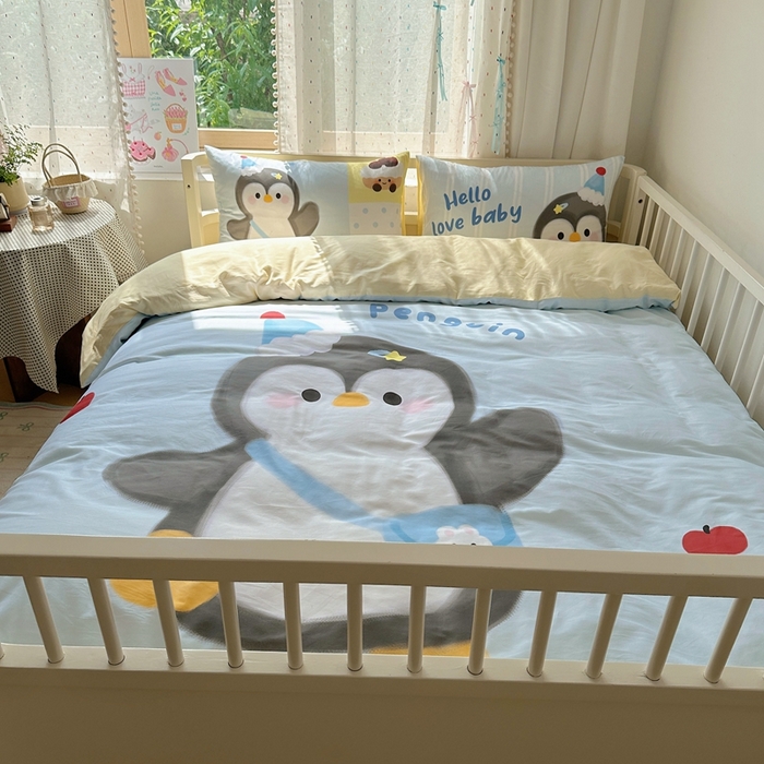 91家纺网 家纺一手货源 找家纺 美乐迪家纺 2025新款大版全棉套件四件套 企鹅