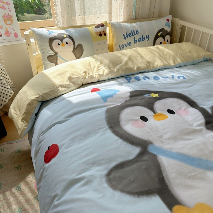 91家纺网 家纺一手货源 找家纺 美乐迪家纺 2025新款大版全棉套件四件套 企鹅