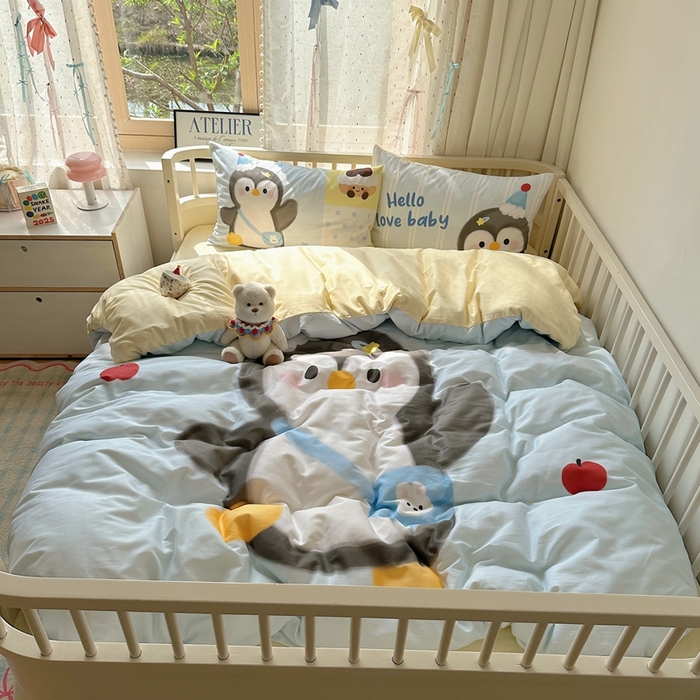 91家纺网 家纺一手货源 找家纺 美乐迪家纺 2025新款大版全棉套件四件套 企鹅