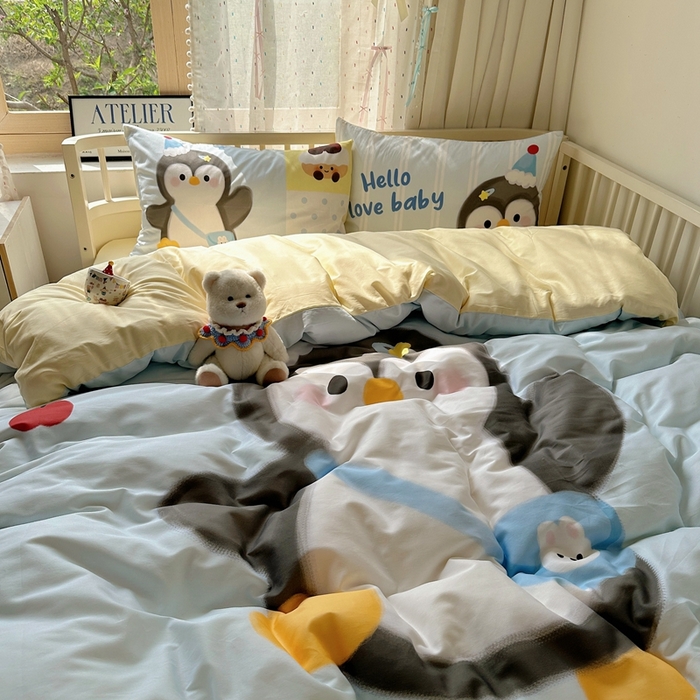 91家纺网 家纺一手货源 找家纺 美乐迪家纺 2025新款大版全棉套件四件套 企鹅