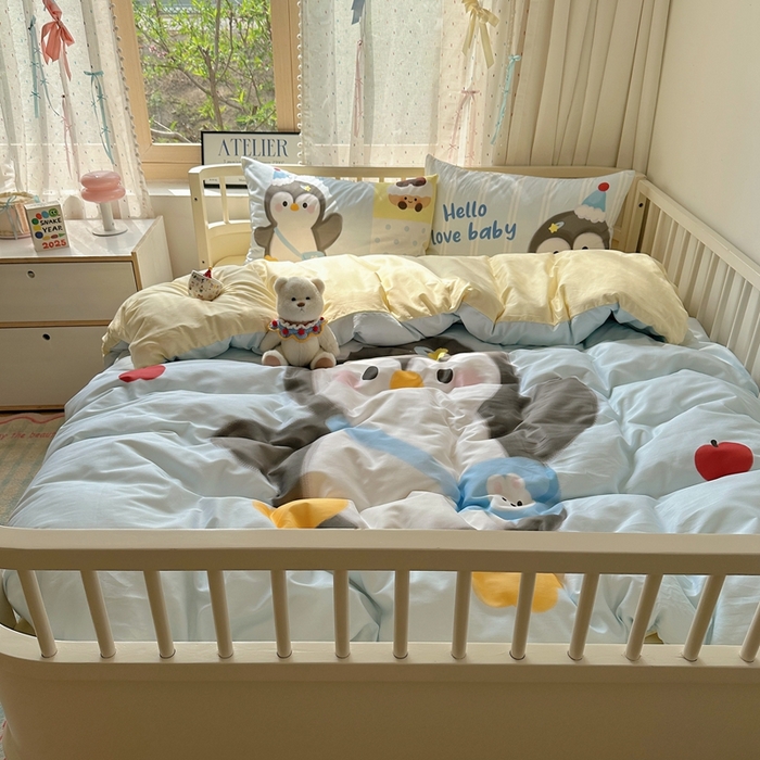 91家纺网 家纺一手货源 找家纺 美乐迪家纺 2025新款大版全棉套件四件套 企鹅