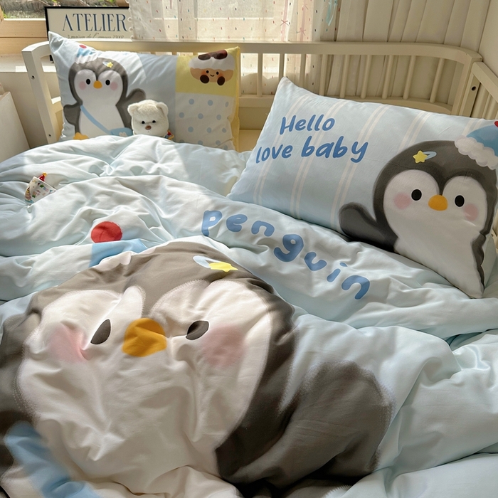 91家纺网 家纺一手货源 找家纺 美乐迪家纺 2025新款大版全棉套件四件套 企鹅