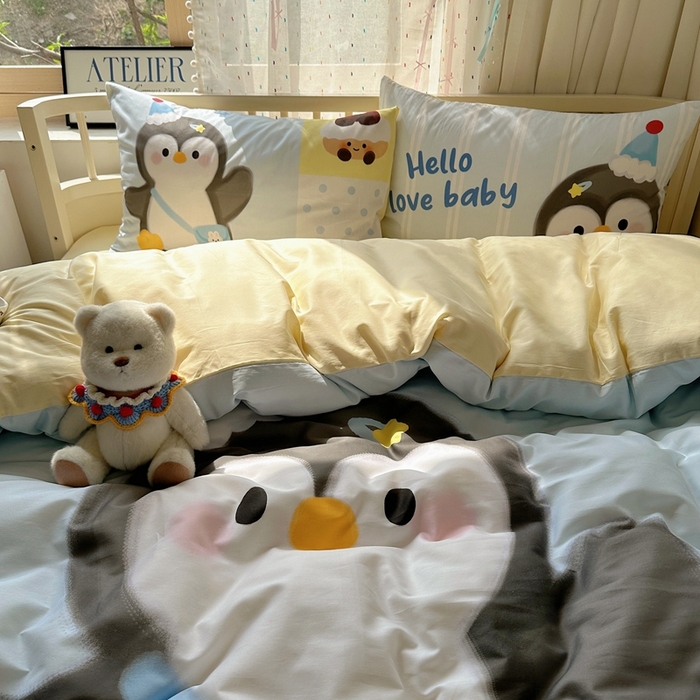 91家纺网 家纺一手货源 找家纺 美乐迪家纺 2025新款大版全棉套件四件套 企鹅