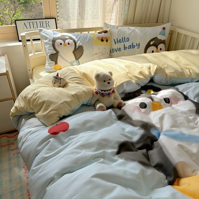 91家纺网 家纺一手货源 找家纺 美乐迪家纺 2025新款大版全棉套件四件套 企鹅