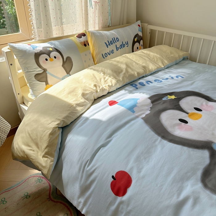 91家纺网 家纺一手货源 找家纺 美乐迪家纺 2025新款大版全棉套件四件套 企鹅