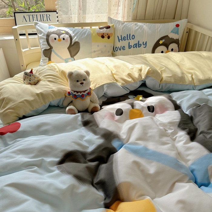 91家纺网 家纺一手货源 找家纺 美乐迪家纺 2025新款大版全棉套件四件套 企鹅