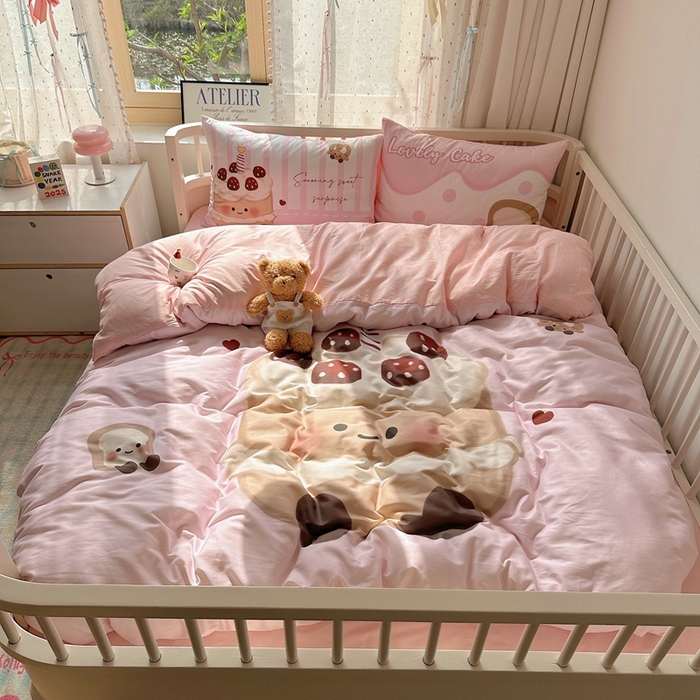 91家纺网 家纺一手货源 找家纺 美乐迪家纺 2025新款大版全棉套件四件套 小蛋糕