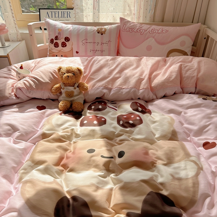 91家纺网 家纺一手货源 找家纺 美乐迪家纺 2025新款大版全棉套件四件套 小蛋糕