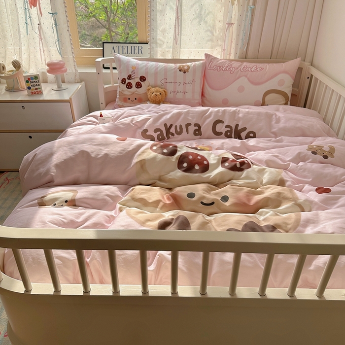 91家纺网 家纺一手货源 找家纺 美乐迪家纺 2025新款大版全棉套件四件套 小蛋糕