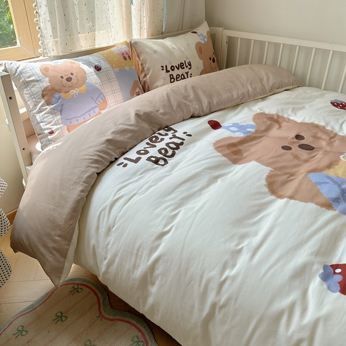 91家纺网 家纺一手货源 找家纺 美乐迪家纺 2025新款大版全棉套件四件套 小熊