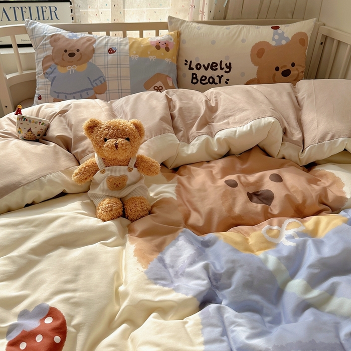 91家纺网 家纺一手货源 找家纺 美乐迪家纺 2025新款大版全棉套件四件套 小熊