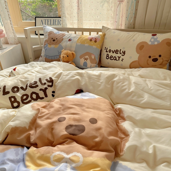 91家纺网 家纺一手货源 找家纺 美乐迪家纺 2025新款大版全棉套件四件套 小熊