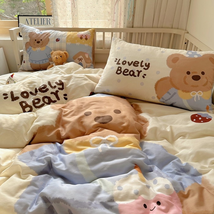 91家纺网 家纺一手货源 找家纺 美乐迪家纺 2025新款大版全棉套件四件套 小熊