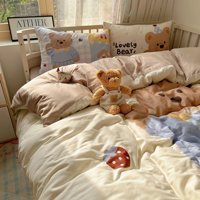 91家纺网 家纺一手货源 找家纺 美乐迪家纺 2025新款大版全棉套件四件套 小熊