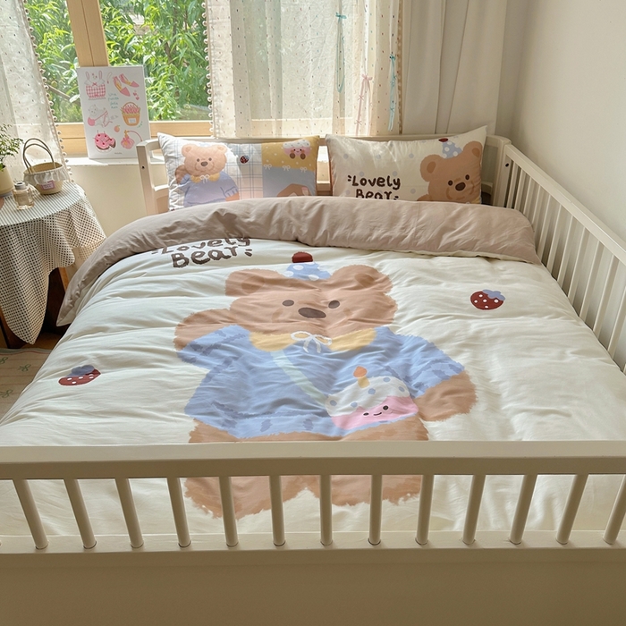 91家纺网 家纺一手货源 找家纺 美乐迪家纺 2025新款大版全棉套件四件套 小熊