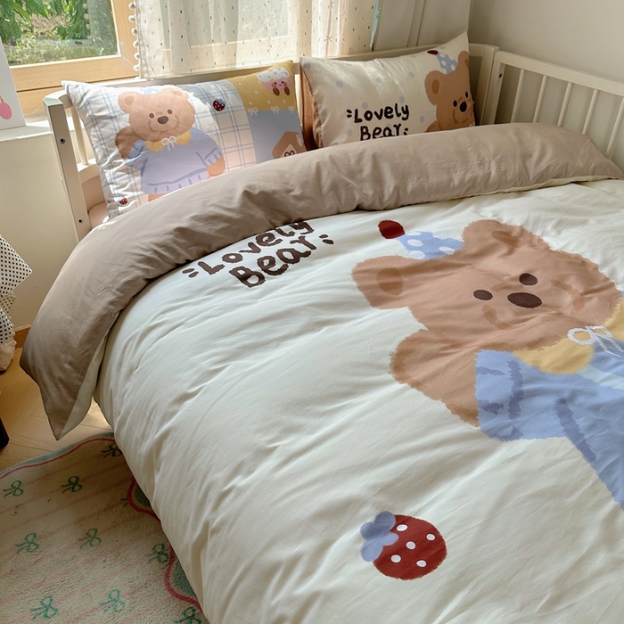 91家纺网 家纺一手货源 找家纺 美乐迪家纺 2025新款大版全棉套件四件套 小熊