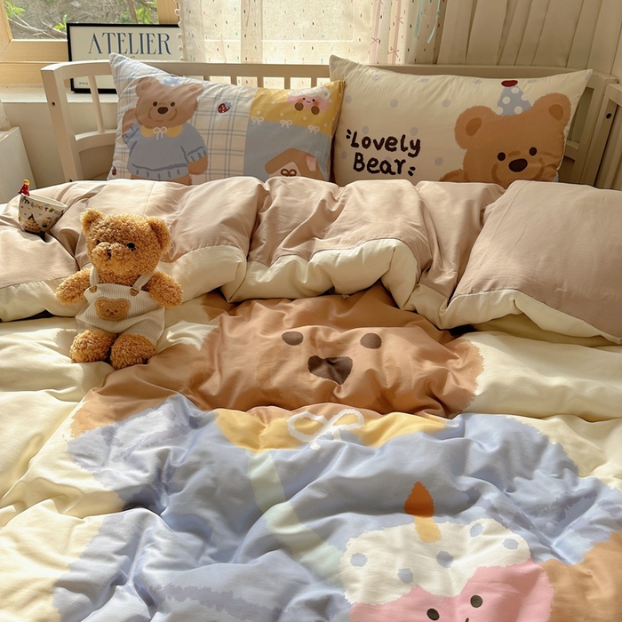 91家纺网 家纺一手货源 找家纺 美乐迪家纺 2025新款大版全棉套件四件套 小熊