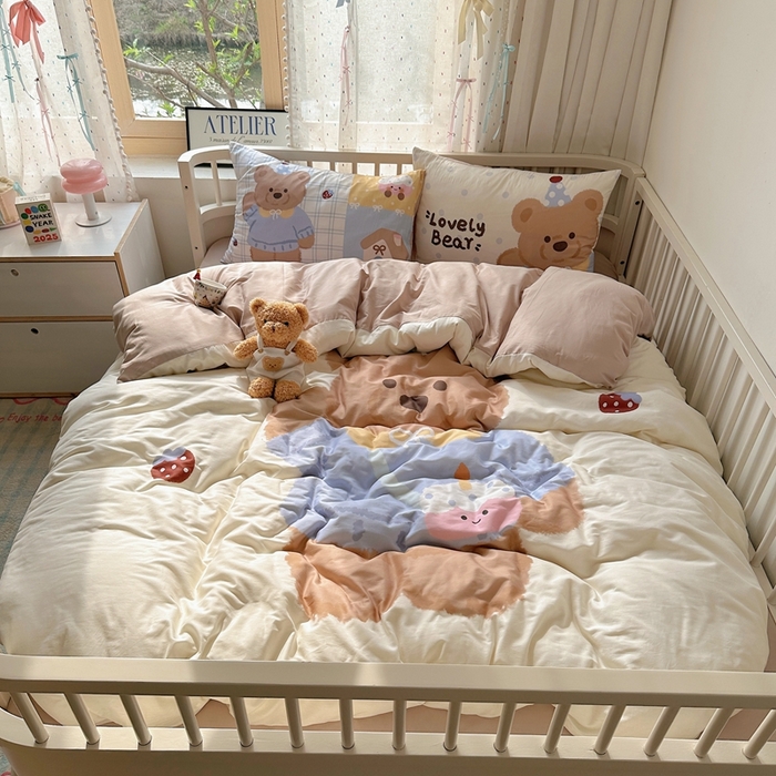 91家纺网 家纺一手货源 找家纺 美乐迪家纺 2025新款大版全棉套件四件套 小熊