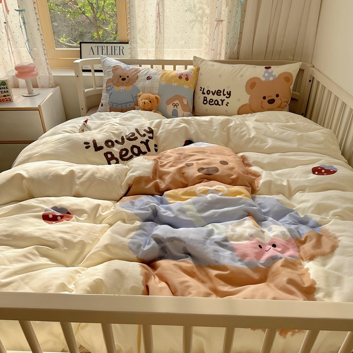 91家纺网 家纺一手货源 找家纺 美乐迪家纺 2025新款大版全棉套件四件套 小熊