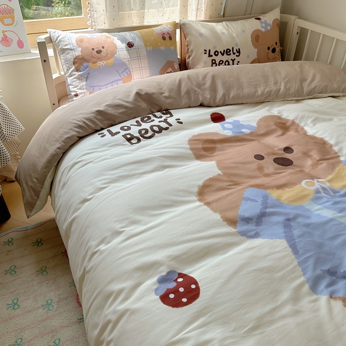 91家纺网 家纺一手货源 找家纺 美乐迪家纺 2025新款大版全棉套件四件套 小熊