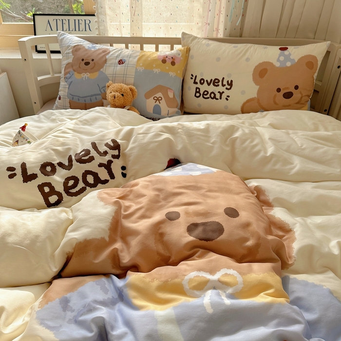 91家纺网 家纺一手货源 找家纺 美乐迪家纺 2025新款大版全棉套件四件套 小熊