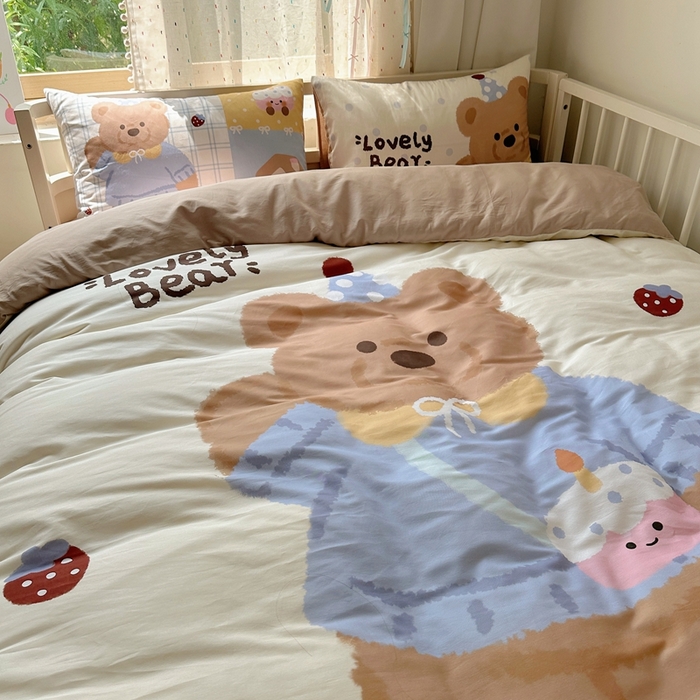 91家纺网 家纺一手货源 找家纺 美乐迪家纺 2025新款大版全棉套件四件套 小熊