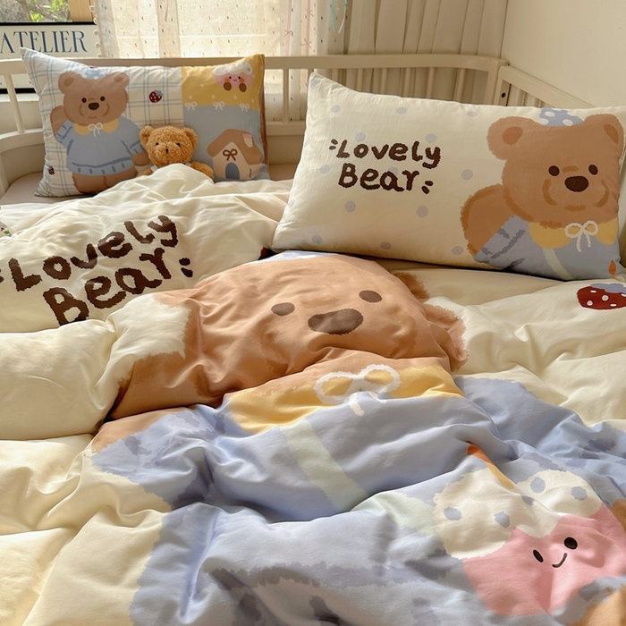 91家纺网 家纺一手货源 找家纺 美乐迪家纺 2025新款大版全棉套件四件套 小熊