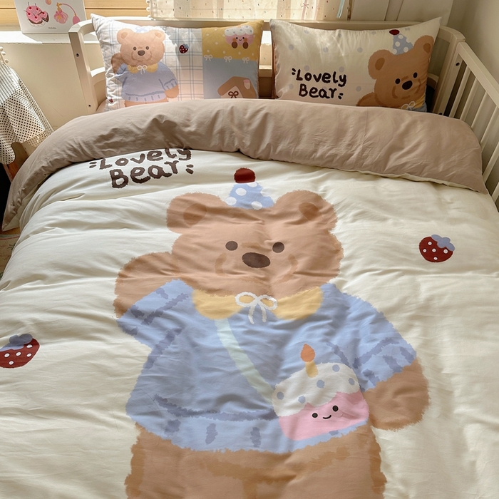 91家纺网 家纺一手货源 找家纺 美乐迪家纺 2025新款大版全棉套件四件套 小熊