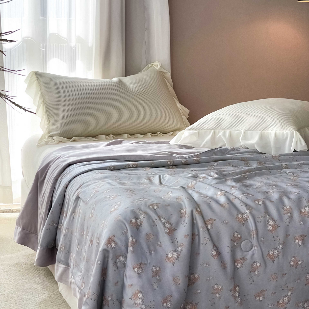 南通朵美纺织品有限公司 2025新款【DM】莫代尔印花小碎花夏被-风格二 时光（灰）