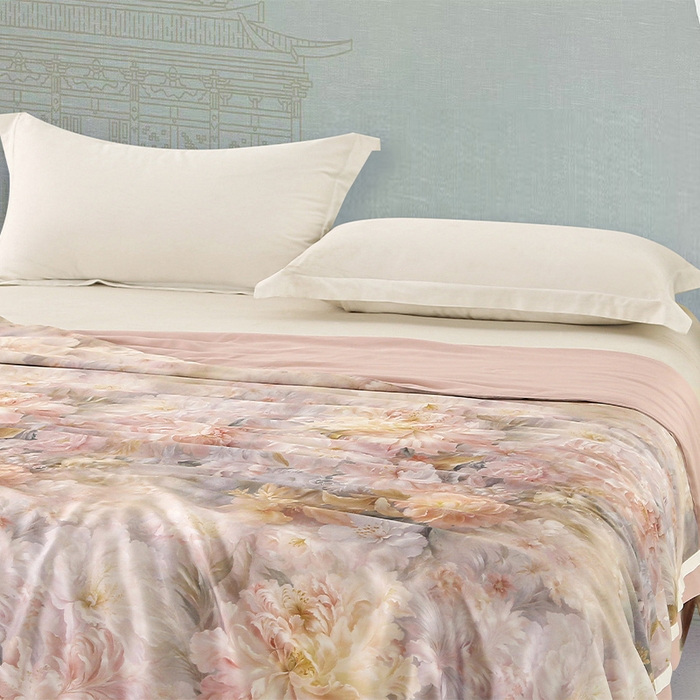 91家纺网 家纺一手货源 找家纺 薇玛仕 2025新款100支兰精天丝数码印花可水洗蚕丝夏凉被空调被 蒂芙尼 粉