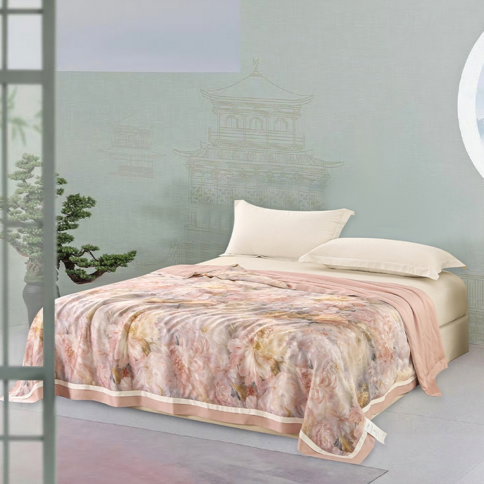 91家纺网 家纺一手货源 找家纺 薇玛仕 2025新款100支兰精天丝数码印花可水洗蚕丝夏凉被空调被 蒂芙尼 粉