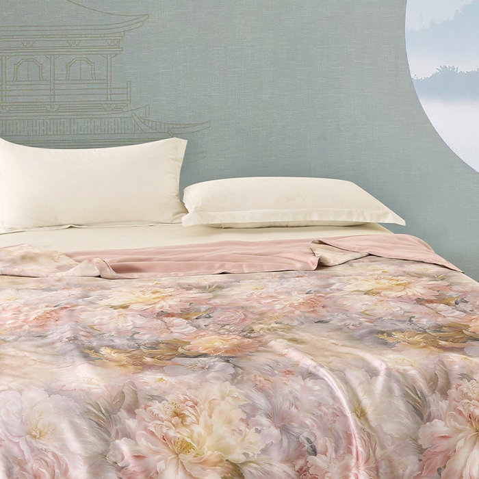 91家纺网 家纺一手货源 找家纺 薇玛仕 2025新款100支兰精天丝数码印花可水洗蚕丝夏凉被空调被 蒂芙尼 粉