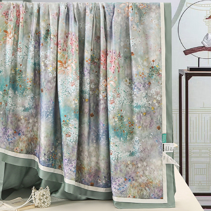 91家纺网 家纺一手货源 找家纺 薇玛仕 2025新款100支兰精天丝数码印花可水洗蚕丝夏凉被空调被 维多利亚 蓝