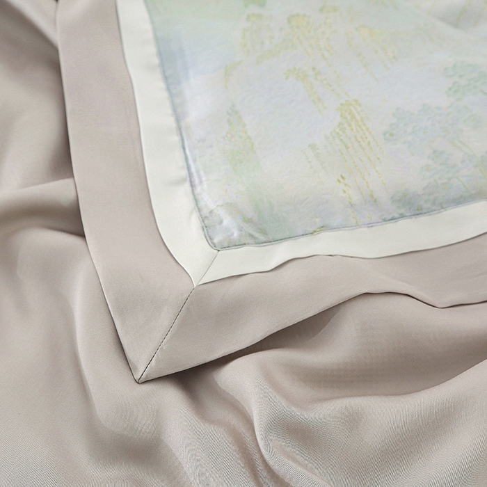 91家纺网 家纺一手货源 找家纺 薇玛仕 2025新款100支兰精天丝数码印花可水洗蚕丝夏凉被空调被 伊芙琳 绿