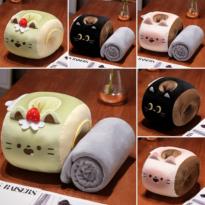 91家纺网 家纺一手货源 找家纺 （总）仟亿莱 2025新款猫咪瑞士卷带孔午睡枕