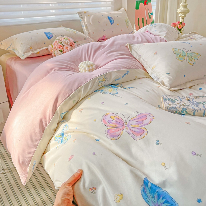 91家纺网 家纺一手货源 找家纺 朵朵家纺 2025新款芦荟棉亲肤印花系列被套单件-单被套 蝴蝶仙子