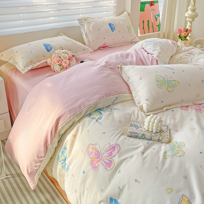 91家纺网 家纺一手货源 找家纺 朵朵家纺 2025新款芦荟棉亲肤印花系列被套单件-单被套 蝴蝶仙子