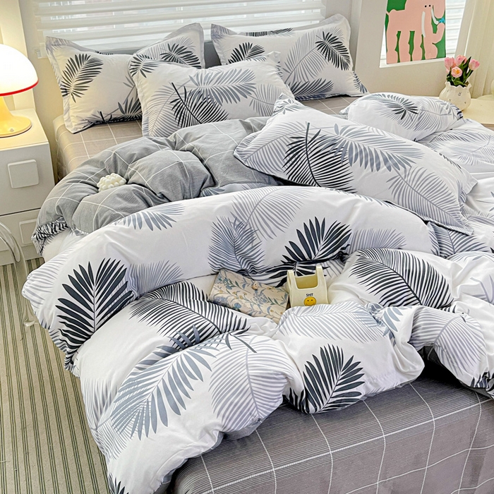 91家纺网 家纺一手货源 找家纺 朵朵家纺 2025新款芦荟棉亲肤印花系列被套单件-单被套 叶羽