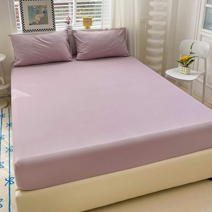 91家纺网 家纺一手货源 找家纺 朵朵家纺 2025新款水洗双层纱纯色糖果色床笠跨境系列（床垫保护套） 暗紫