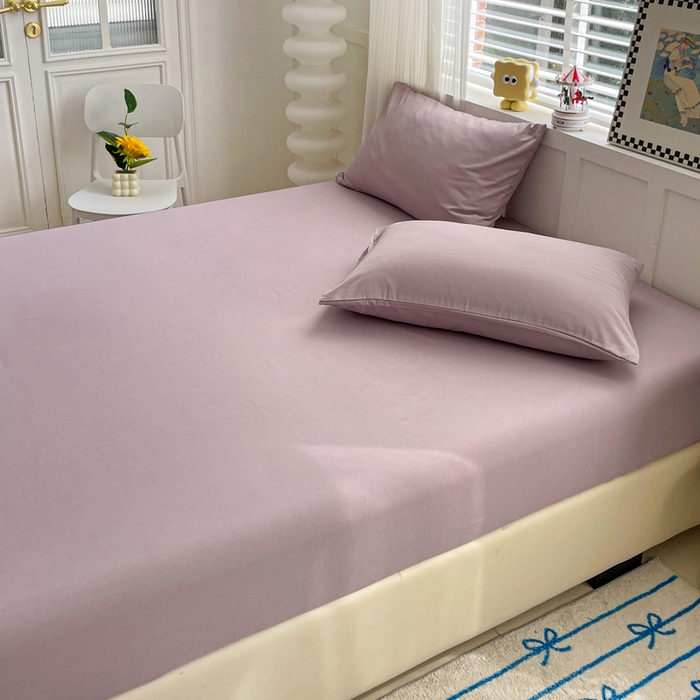 91家纺网 家纺一手货源 找家纺 朵朵家纺 2025新款水洗双层纱纯色糖果色床笠跨境系列（床垫保护套） 暗紫